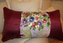 Pillow embroidered ribbons and silk threads