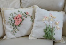 Pillow embroidered satin ribbon