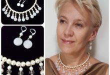 Set: Necklace and Earrings "Pink glow"